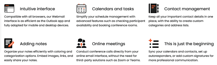 Screenshot of Astral Internet's email hosting features