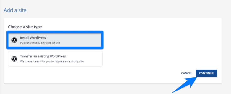 wordpress install interface