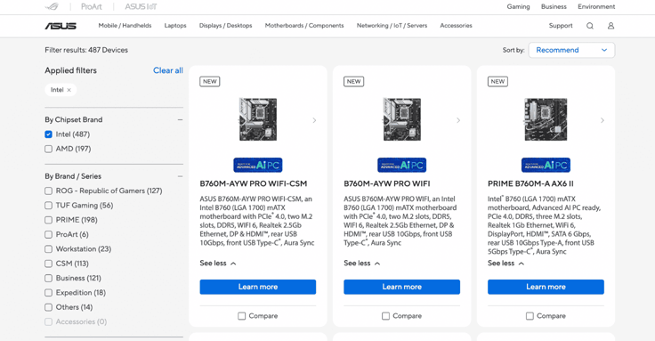 Screenshot of the ASUS website