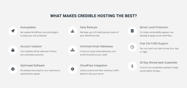 a screenshot of Credible Hosting features