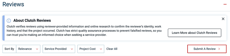 Screenshot of Clutch Reviews quality assurance guarantee