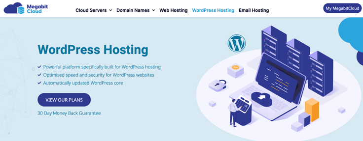 a screenshot of Megabit Cloud WordPress hosting a screenshot of Megabit Cloud WordPress hosting