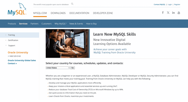 Screenshot of MySQL learning resources