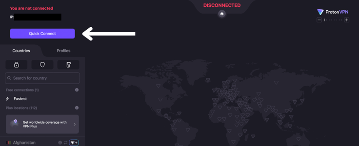 Screenshot of quick connect page