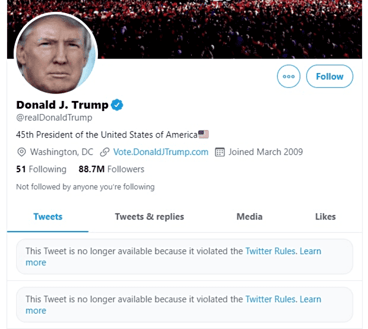 Screenshot of Donald Trump's removed Tweets