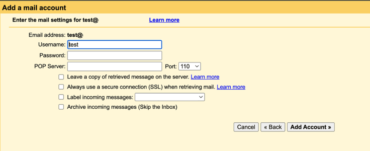 Screenshot of POP3 settings