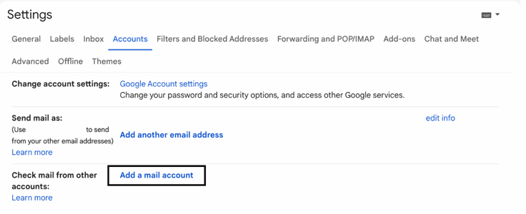 Screenshot of Gmail add account feature