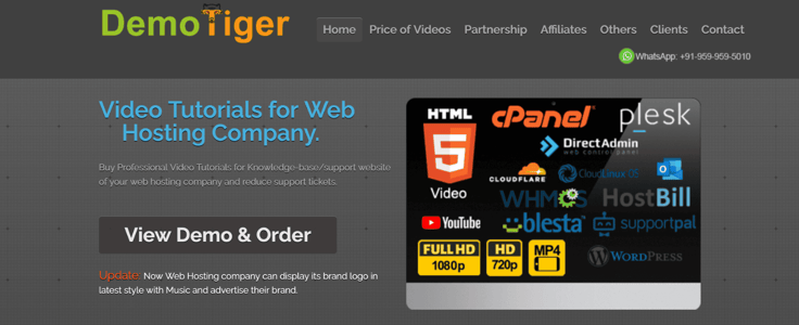 a screenshot of DemoTiger homepage
