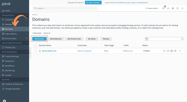 Screenshot of domain settings in Plesk Screenshot of domain settings in Plesk