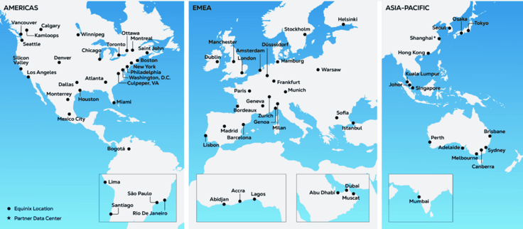 Map of Equinix data centers