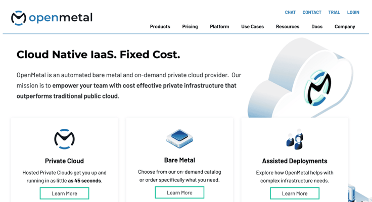 a screenshot of OpenMetal homepage