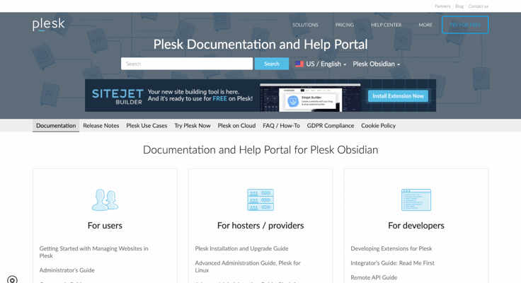 Plesk documentation portal screenshot Plesk documentation portal screenshot