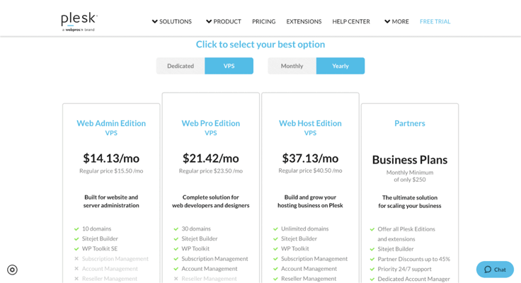 Screenshot of Plesk pricing plans Screenshot of Plesk pricing plans