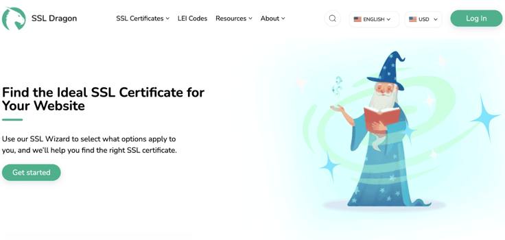 a screenshot of SSL Dragon homepage