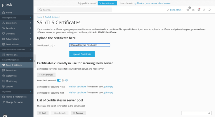 SSL/TLS settings screenshot SSL/TLS settings screenshot