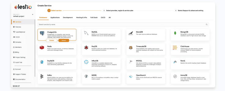 a screenshot of Elestio homepage