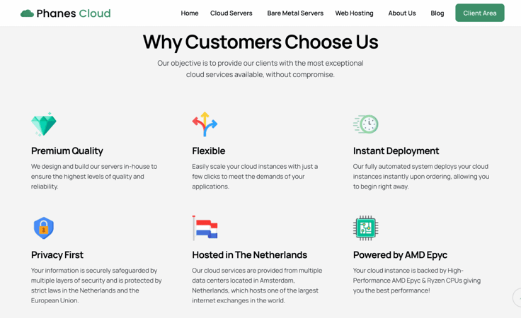 a screenshot of Phanes Cloud homepage a screenshot of Phanes Cloud homepage