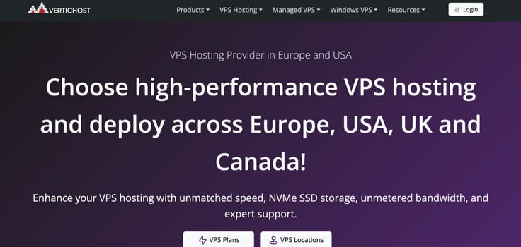 a screenshot of VerticHost homepage