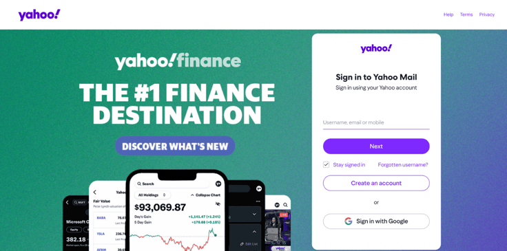 Yahoo screenshot Yahoo screenshot