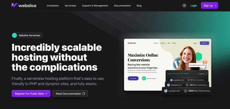 a screenshot of Webslice serverless webpage a screenshot of Webslice serverless webpage
