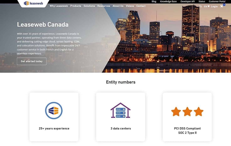 Leaseweb Canada homepage Leaseweb Canada homepage