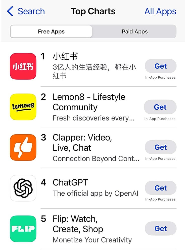 The App Store's Top Apps as of Thurs., Jan. 16, 2025. The App Store's Top Apps as of Thurs., Jan. 16, 2025.