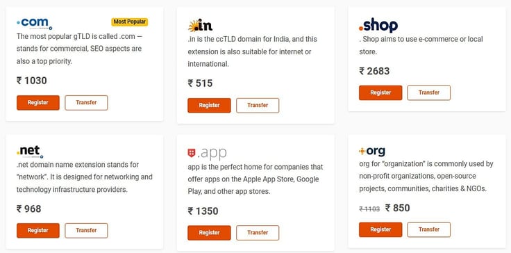 Domain India's popular TLDs Domain India's popular TLDs