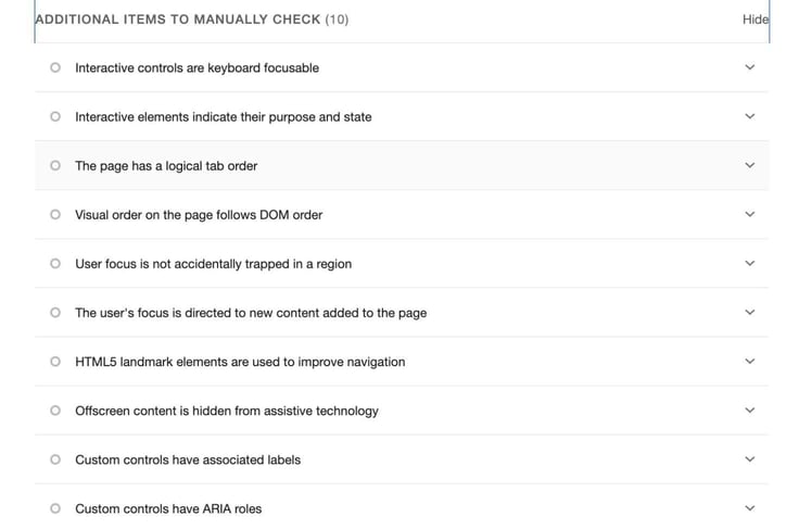 a screenshot of Lighthouse's manual checks list