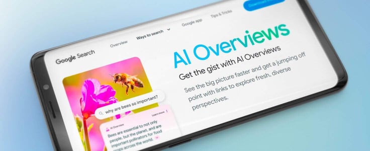 Showing Google AI Overviews webpage on smartphone Showing Google AI Overviews webpage on smartphone