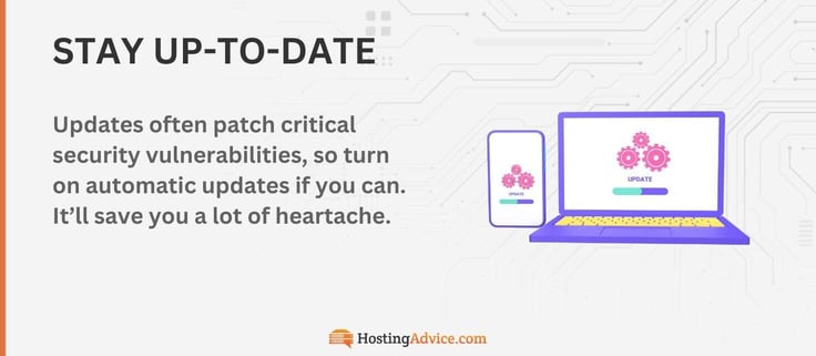 Updates often patch critical security vulnerabilities, so turn on automatic updates if you can. It will save you a lot of heartache. Updates often patch critical security vulnerabilities, so turn on automatic updates if you can. It will save you a lot of heartache.
