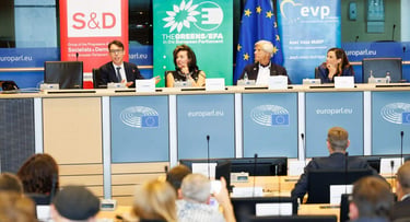European leaders and business owners attend a presentation at the European Parliament European leaders and business owners attend a presentation at the European Parliament
