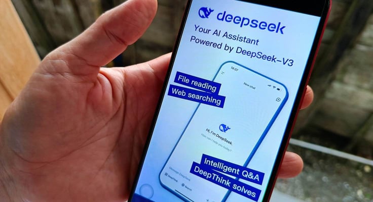 Deepseek app logo icon displayed on a smartphone screen Deepseek app logo icon displayed on a smartphone screen