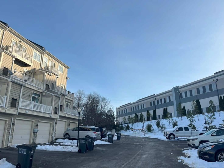 Photo of a residence community with a data center butted up against the entrance road Photo of a residence community with a data center butted up against the entrance road