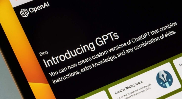 Introduction to GPTs is seen on the corporate website of OpenAI on a computer. 