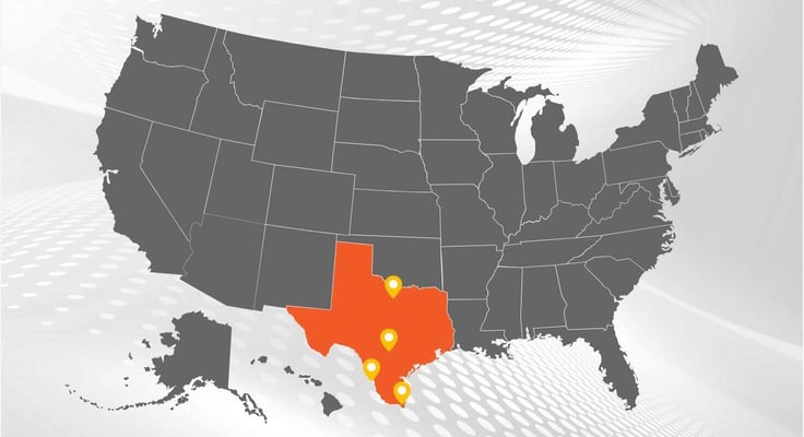 Map of U.S. with TX data centers marked Map of U.S. with TX data centers marked
