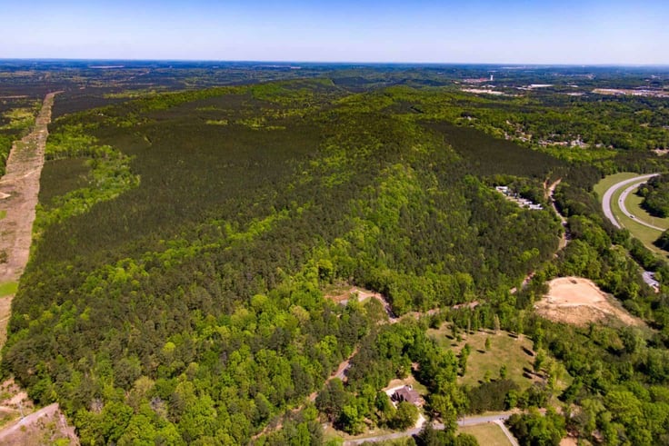 An aerial view of the nearly 700-acre wooded site proposed for the Bessemer data center