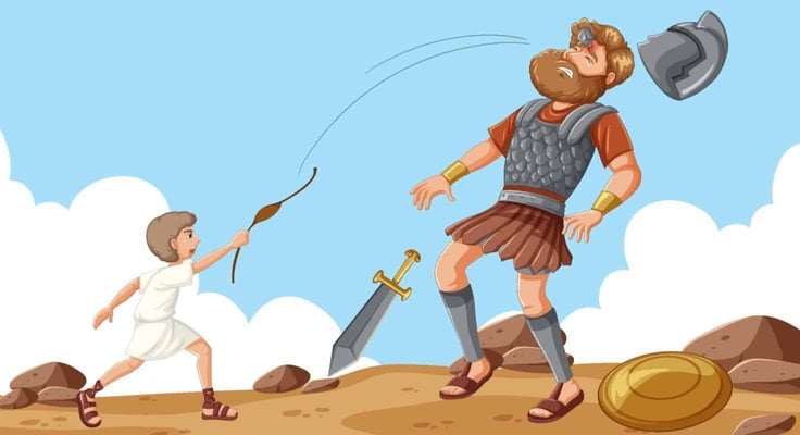 David's victory over Goliath using a stone from his sling