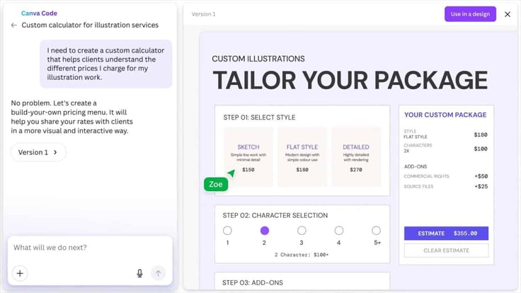 Screenshot of Canva Code