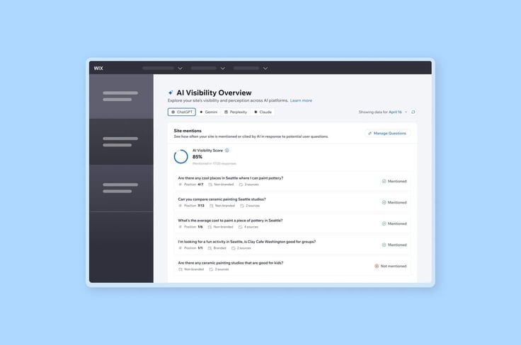 Wix screenshot of AI Visibility Overview Wix screenshot of AI Visibility Overview
