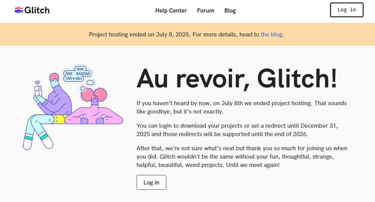 Screenshot of Glitch.com homepage Screenshot of Glitch.com homepage
