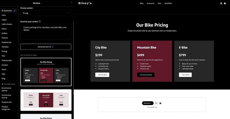 Screenshot of Bikey's website Screenshot of Bikey's website