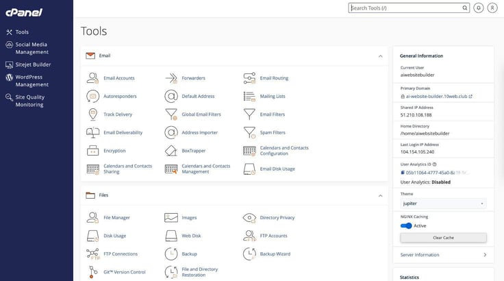 cPanel dashboard screenshot cPanel dashboard screenshot