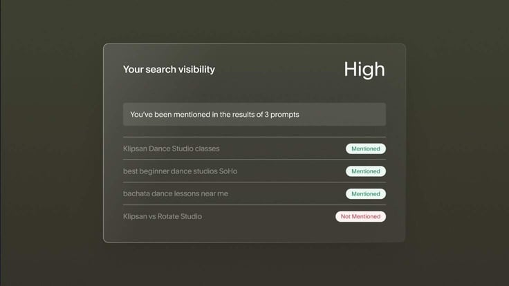 Screenshot of search visibility