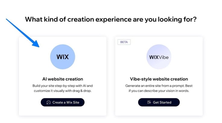 Screenshot of the Wix AI website builder â question #1