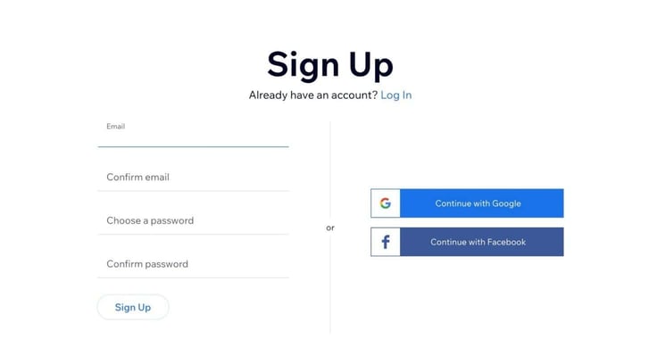 Wix AI site builder signup page