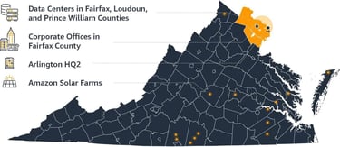Map of AWS data centers in Virginia