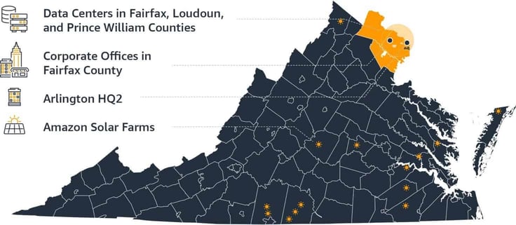 Map of AWS data centers in Virginia Map of AWS data centers in Virginia