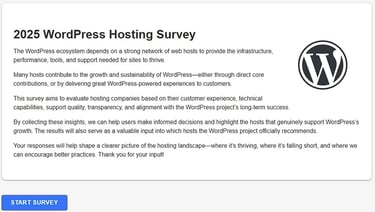 Screenshot of WordPress survey intro Screenshot of WordPress survey intro