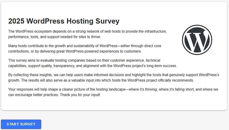 Screenshot of WordPress survey intro