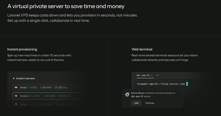 screenshot of Laravel Forge VPS